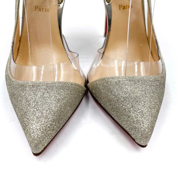 Christian Louboutin Optisexy‎ Glitter Slingback Pumps Silver Heels Sz 37 / 7 - Picture 5 of 10